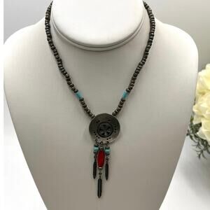 Ben Amun Designer Signed Vintage Native American Style Blue Red Stone Necklace‎
